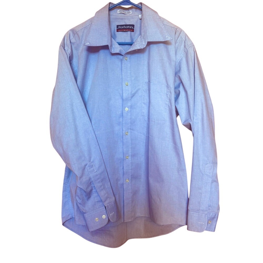 Manhattan Comfort Sky Blue Long Sleeve Dress Shirt Classic Point Collar Neck 17